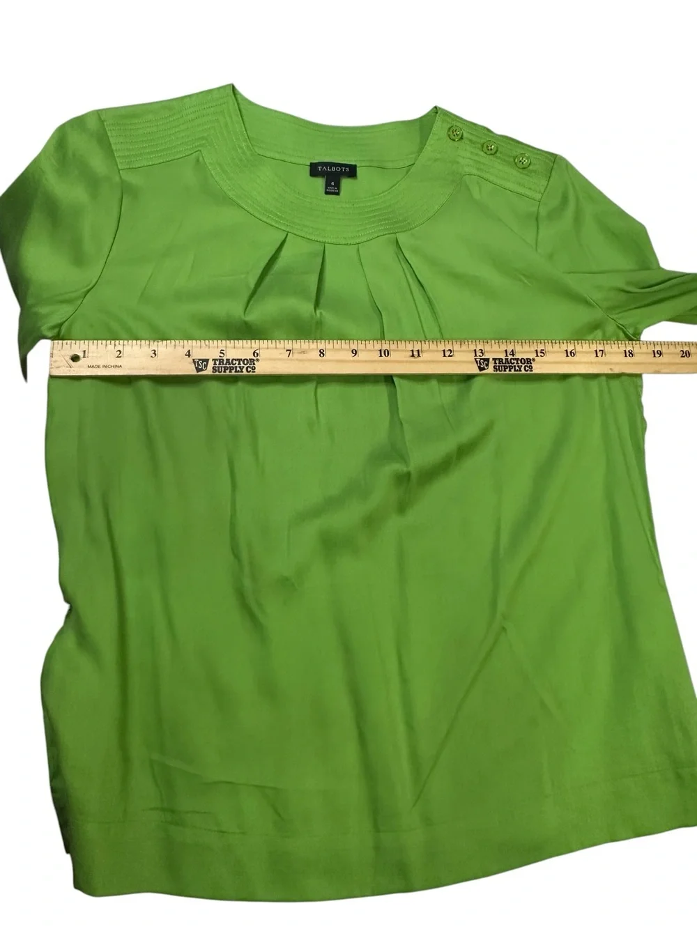 Talbots 100% Tencel Lyocell Lime Green Pleated 3/4 Sleeve Blouse Size 4